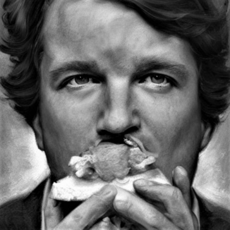 Generated by DeepAI with the prompt tucker carlson eating a sandwich
